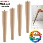 Glaswen 4 Adet Ahşap Ayak 35 cm Masa Zigon Sehpa Tv Ünitesi Puf Tabure Ayağı Ayakları Konik M8 Civatalı - Ahşap Rengi