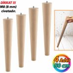 Glaswen 4 Adet Ahşap Ayak 50 cm Masa Zigon Sehpa Tv Ünitesi Puf Tabure Ayağı Ayakları Konik M8 Civatalı - Ahşap Rengi
