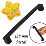Glaswen 4 Adet Bihter Düz Kulp 128 mm Siyah Mutfak Kulpu Çekmece Dolap Kapak Kulbu Metal Mobilya Dolabı K.