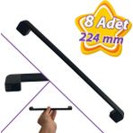 Glaswen 8 Adet Oval Marmara Kulp 224 mm Siyah Mutfak Kulpu Çekmece Dolap Kapak Kulbu Metal Mobilya Dolabı Kulpları