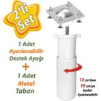 Glaswen Destek Ayağı 13-19 cm Beyaz ve Metal Düz Ayak Tabanı M8 Civatalı Ince Diş Mobilya Kanepe Baza Koltuk Seti