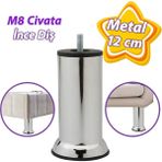 Glaswen Metal Destek Ayağı 12 cm Krom Mobilya Kanepe Baza Koltuk Ünite Ayakları Metrik 8 Civatalı Ince Diş