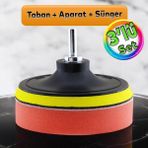 Glaswen Oto Araç Araba Pasta Cila Polisaj Süngeri + 115 mm Taban + Matkap Adaptörü Parlatıcı Çizik Giderici 3'lü Set - Turuncu