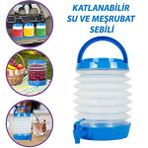 GLASWEN Su Sebili Ayran Meşrubat Içecek Bidonu Sebil Katlanabilir Musluklu Termos Çeşmeli Körüklü 5.5 Litre Mavi