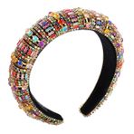 GLBCC Kadınlar için Yapay Elmas Saç Bantları Bling Mücevherli Gökkuşağı Kristal Boncuklu Yastıklı Kafa Bandı Barok Göz Kamaştırıcı Saç Bandı Moda Kadife Geniş Saç Halka Aksesuarları Düğün Partisi için (Bar yapay elmas kafa bandı)