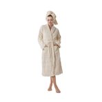 Gleam Atelier Fil Desen Bornoz Ve Baş Havlusu Seti Krem S/M