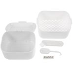 GLEAVI Protez Banyo Kılıfı Sızdırmaz Taşınabilir Tutucu Kılıf Sahte Diş Saklama Kutusu Sepetli Ağız Koruyucu Islatma Kılıfı Bardak Tutucu Ofis Seyahat Ev için Beyaz