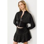 GLENDA Siyah Saten Fermuar Detaylı Crop Ceket