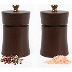 Glios Kahverengi Ahşap Tuz ve Karabiber El Değirmeni Öğütücü Grinder 2 Adet 8 cm