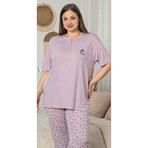 GLİSA IŞILAY 2 düğmeli kısa kollu viscon kumaş büyük beden battal yazlık kadın pijama takımı
