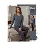 GLİSA IŞILAY 3 düğmeli figürlü pamuklu kadın pijama takımı