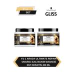 Gliss 4’ü 1 Arada Yapılandırıcı Yoğun Bakım ve Parlaklık Etkisi 2x400 ml Onarıcı Saç Bakım Maskesi