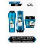 Gliss Aqua Revive 3’lü Set – Şampuan, Saç Maskesi & Saç Kremi–Hyaluron& Deniz Yosunu ile Derin Nem