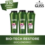 Gliss Bio-Tech Besleyici ve Onarıcı Şampuan - Yıpranmış Saçlar İçin Kök Hücre Kompleksi ve Gül Suyu, 500 ml x 3 Adet