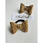 Glitter Payet Parlak Fiyonk 2’li Lastik Toka - Standart - Gold - Sarı