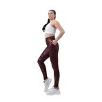 Glitter Yüksek Bel Cepli Spor Tayt, Bordo S