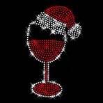 Glitzerdeals Ütü resmi yapay elmas Noel şarap kadehi kırmızı Noel şapkalı suni elmas motif ütüleme motifi Noel şapkası yapay elmas ütüleme Noel