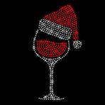 Glitzerdeals Ütü resmi yapay elmas Noel şarap kadehi kristal Noel şapkalı suni elmas motif ütülenebilir Noel şapkası Noel şapkası yapay elmas ütüleme Noel