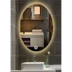 Global Led Mirror 65X85 cm Dokunmatik Tuşlu Elips Ledli Ayna Banyo Aynası Dekoratif Ayna Boy Ayna Salon Duvar Ayna - Şeffaf Krom