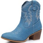 GLOBALWIN Kadın Orta Buzağı Denim Mavi Kovboy Çizmeleri Batı Moda Cowgirl Çizmeler Kadınlar Için Düşük Topuk Boyutu 10M, 22yy10 Denim Mavi, 10