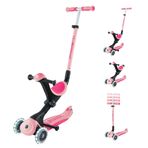 Globber - GO UP Deluxe Lights - Koltuklu 3 Tekerlekli Ölçeklenebilir Scooter, 15 Ay - 6 Yaş Çocuklar için, Pembe