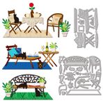 GLOBLELAND Açık Masa Sandalyeleri Kart Yapımı için Kesme Kalıpları Mobilya Metal Kalıp Kesimleri Kedi Saksı Bitki Kitap Kesme Kalıpları Scrapbooking için Şablonlar Dergisi Kabartma Kağıt El Sanatları