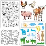 GLOBLELAND Çiftlik Hayvanları Şeffaf Pullar Kesme Ölür PET Boyama Şablonları Kart Yapımı için Kedi Köpek Koyun Domuz Silikon Damga Metal Tebrikler Kalıp Kesim PET Boya Şablonları Kendin Yap