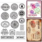 GLOBLELAND Doğum günü teması posta damgası temizle pullar DIY Scrapbooking doğum günü etiketi Retro arka plan silikon şeffaf damga mühürler dergiler için dekoratif kartlar yapımı fotoğraf albümü
