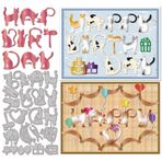 GLOBLELAND "Happy Birthday" harfleri için zımba kalıpları, kedili, amatör el işi için koleksiyon defteri, metal hediyeler, zımba kalıpları, pasta balonları, kağıt tasarımı, kabartma, fotoğraf albümü