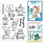 GLOBLELAND Karikatür doğum günü hayvan şeffaf pullar fare köpek kurbağa fil inek kaplumbağa silikon şeffaf damga mühürler komik hayvanlar şeffaf pullar DIY Scrapbooking kartları yapımı fotoğraf albümü