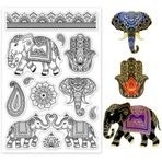 GLOBLELAND Kendin Yap Scrapbooking için Hint Fili Şeffaf Pullar Paisley Hamsa Desenli Silikon Damga Mühürleri Kart Yapımı için Şeffaf Damga Fotoğraf Albümü Günlük Ev Dekorasyonu 6,3 × 4,83 cm