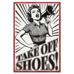 GLOBLELAND "Take Off Shoes!" Teneke Tabela Hoparlör Bayan Metal Tabela Vintage Tabela 12 × 8 inç Komik Duvar Dekoru Ev Çiftliği Bar Kahve Dükkanı Kulüp Dekorasyonu için İşaretler