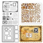 GLOBLELAND Vintage kartpostallar temizle pullar Metal dikdörtgen çerçeve kalıp kesim katmanlı PET boya el sanatları şablonlar kart yapımı için DIY kabartma Scrapbooking zanaat
