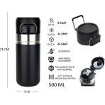 Globox Çelik Termos Matara 500 ml - Siyah - 0,50 lt