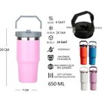 Globox Saplı Çelik Termos Matara 650 ml - Pembe
