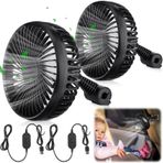 Glooglitter 2 adet USB araba koltuğu vantilatörü, araba soğutma fanı, 3 vitesli 12 V/24 V otomobil havalandırma fanı, araba arka koltuk SUV, RV, bebek arabası, araçlar kamyon hava sirkülasyonu için