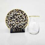 Glore 12x150 ml Leopar Somon Altın Yaldızlı Çay Bardağı Seti