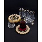Glore Leopar Wavy 12 Parça 6 Kişilik Altın Yaldızlı Cam Çay Takımı