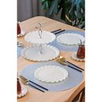 Glore Solid Krem Wavy Platin Yaldızlı 6 Kişilik 26 Parça Pasta Takımı