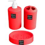 Gloria Home Banyo Takımı Diş Fırçalık Sıvı Sabunluk Katı Sabunluk 3 Lü Set Banyo Seti Lavabo Seti - Pembe
