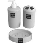 Gloria Home Banyo Takımı Diş Fırçalık Sıvı Sabunluk Katı Sabunluk 3'lü Set Banyo Seti Lavabo Seti - Gri