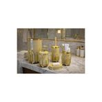 GLORİNDA HOME LÜKS 5 PARÇA GOLD DETAYLI, GOLD RENK AKRİLİK YUVARLAK İŞLEMELİ VE ÇİÇEKLİ SABUNLUK V.B BANYO SETİ