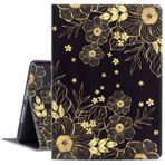 Glowish iPad Air 2 Kılıfı, Gofupa 9.7 ipad 6. / 5. Nesil Kılıflar Birinci Sınıf Deri Folyo Kılıf ve Çoklu Görüş Açısı Standı iPad Air 2/1 için (Altın Çiçekler)