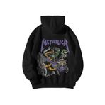 GlowUP Siyah Kadın Erkek Oversize Kapşonlu Kanguru Cepli Truck Metallica Baskılı Sweatshirt Hoodie