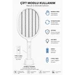 GLR LTD-718 Dijital Ekranlı Elektrikli Sinek Raketi | 1200mAh Şarj Edilebilir 2'si 1 Arada Sivrisinek Öldürücü ve UV Işıklı Sineksavar Lamba, Type-C Hızlı Şarjlı Ultra Güvenli Haşere Tuzağı