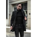 Gm Giyimarket Erkek Dar Kesim Uzun Kaşe Kaban - XL - Siyah