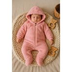 GMG Collection Baby Kız Bebek Ekoselu Yumuşacık Tavşan Desenli Peluş Tulum Patikli-Patiksiz / Toz Pembe - Vişne Çürüğü - Çok Renkli - 6 - 9 Ay