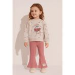 GMG Collection Baby Kız Çocuk Kiraz Nakışlı Alt-Üst Takım Pudra Fitilli Tayt 3-4-5-6 Yaş - 6 - 7 Yaş - Pembe