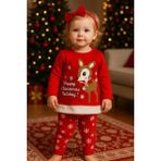 GMG Collection Baby Kız Çocuk Yılbaşı Konsept Fitilli Tayt Alt-Üst Takım - 3 Yaş - Kırmızı