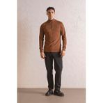 gmg firenze Dik Yaka Fermuarlı Reglan Kol Erkek Kazak - Kiremit - XL